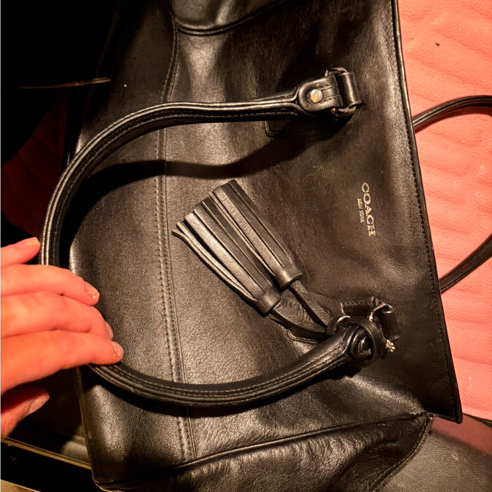 Coach Black Leather Tote with Tassel Accents